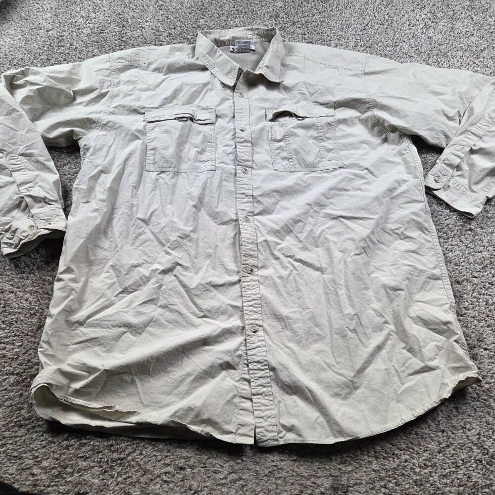 Columbia Shirt Mens 3XT Beige Vented Boating Fishing Roll Tab Button Up Read